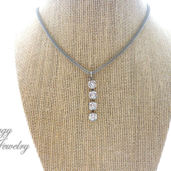 Swarovski Crystal Drop Necklace on Rhodium Plated Chain, 6mm Sparkly Crystals - Picture 4 of 6